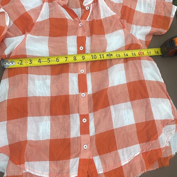 Maeve, small, orange and ivory, checked short sleeve, button-down blouse - Picture 5 of 6
